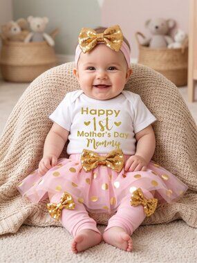 New Baby Girl 5-Piece Outfit “Happy First Mother’s Day Mommy” | Size 0-3 Months